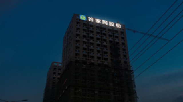 武汉谷家网股份楼体外露穿孔发光字案例